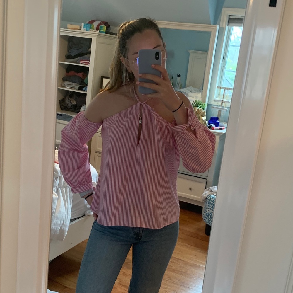 REVOLVE By the Way Pink and White Blouse